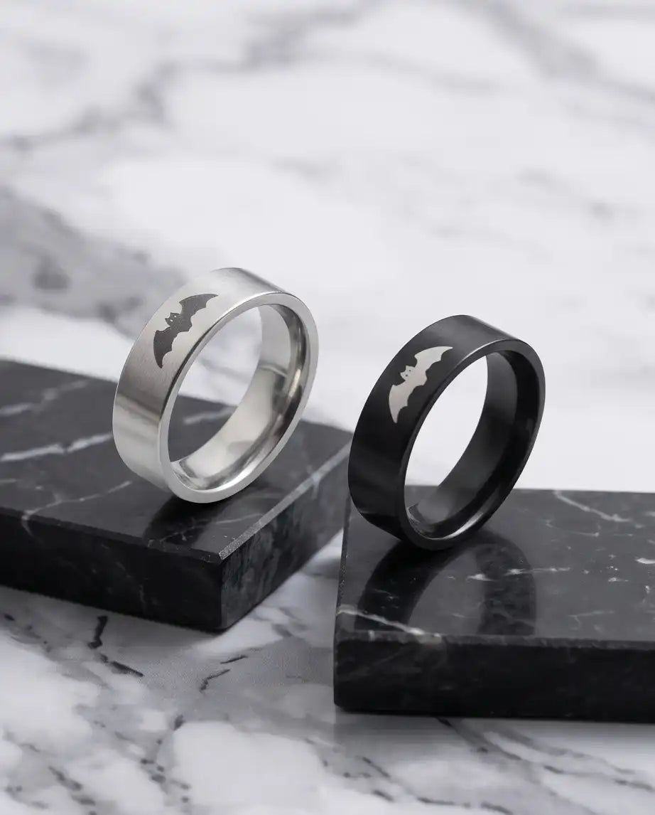 Matching Bat Silhouette Couple Band Rings
