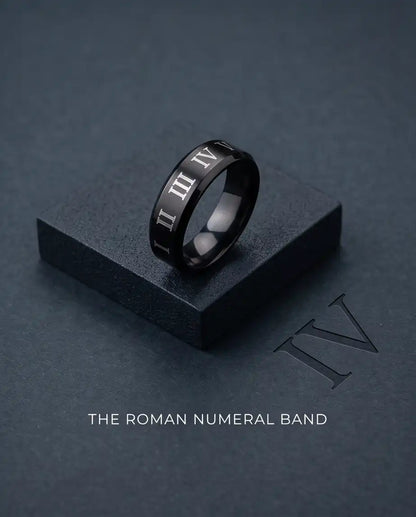 Black Roman Numeral Engraved Band Ring