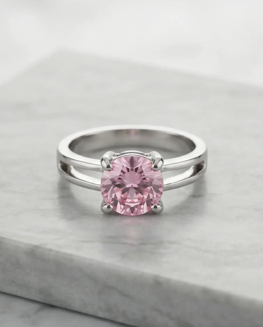 Sterling Silver Round-Cut Split Shank Pink Topaz Ring