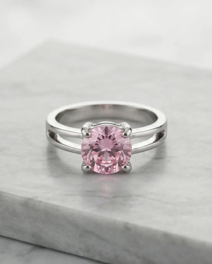 Sterling Silver Round-Cut Split Shank Pink Topaz Ring