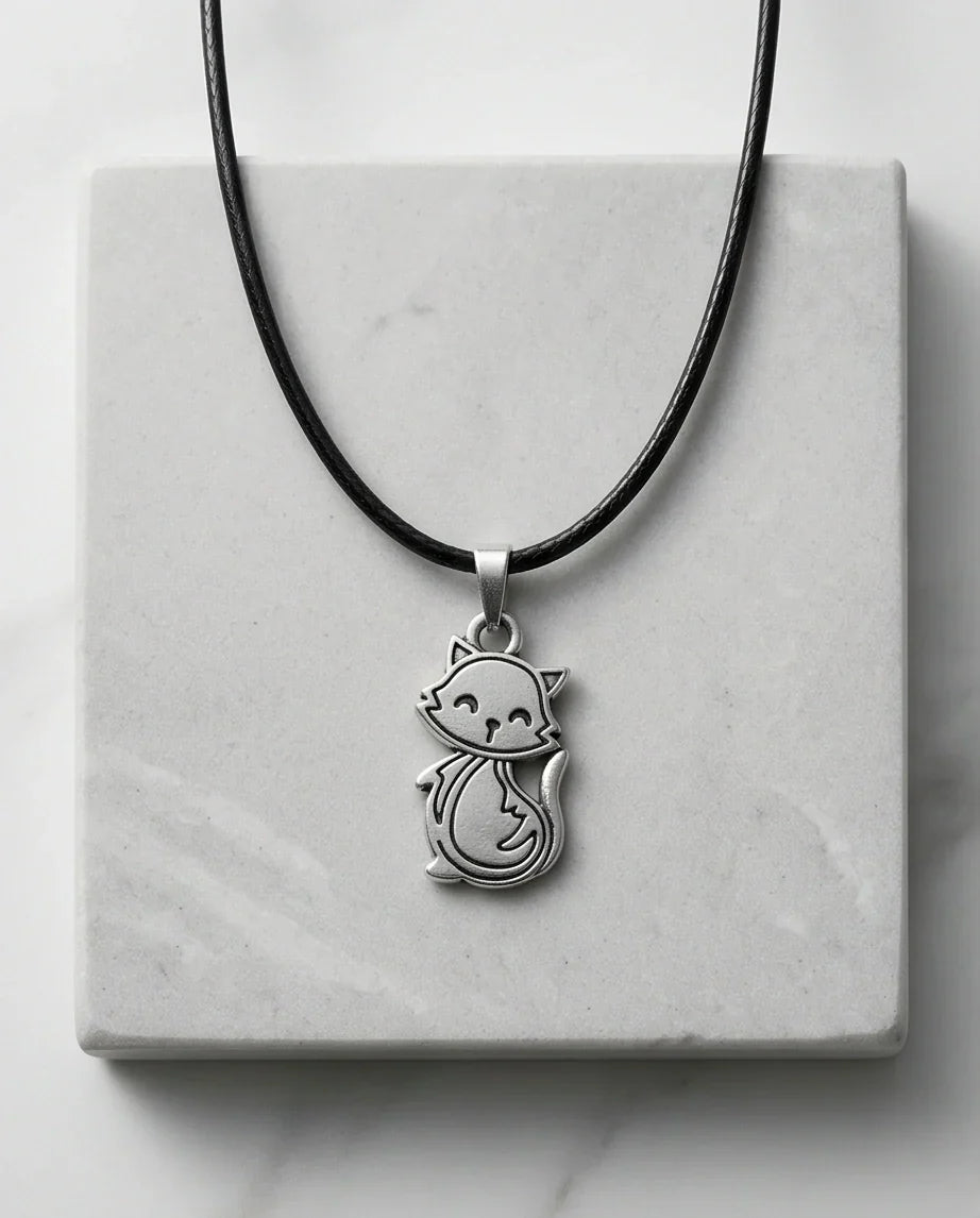 Silver Cute Cat Pendant Necklace