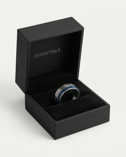 Modern Greek Key Blue Chain Spinner Ring