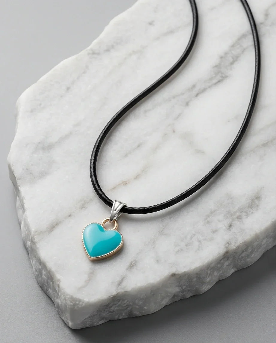 Gold and Turquoise Minimalist Heart Necklace
