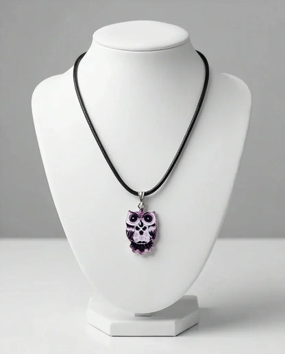 Mystical Purple Watercolor Owl Totem Pendant Necklace