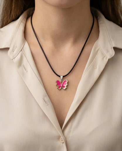 Gold and Pink Butterfly Necklace