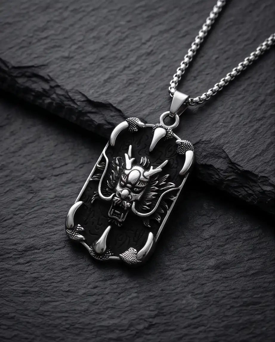 Gothic Dragon Claw Tag Silver Box Chain Necklace