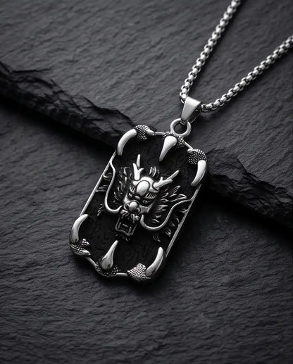 Gothic Dragon Claw Tag Silver Box Chain Necklace