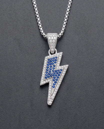 Blue Iced Lightning Bolt Pendant Box Chain