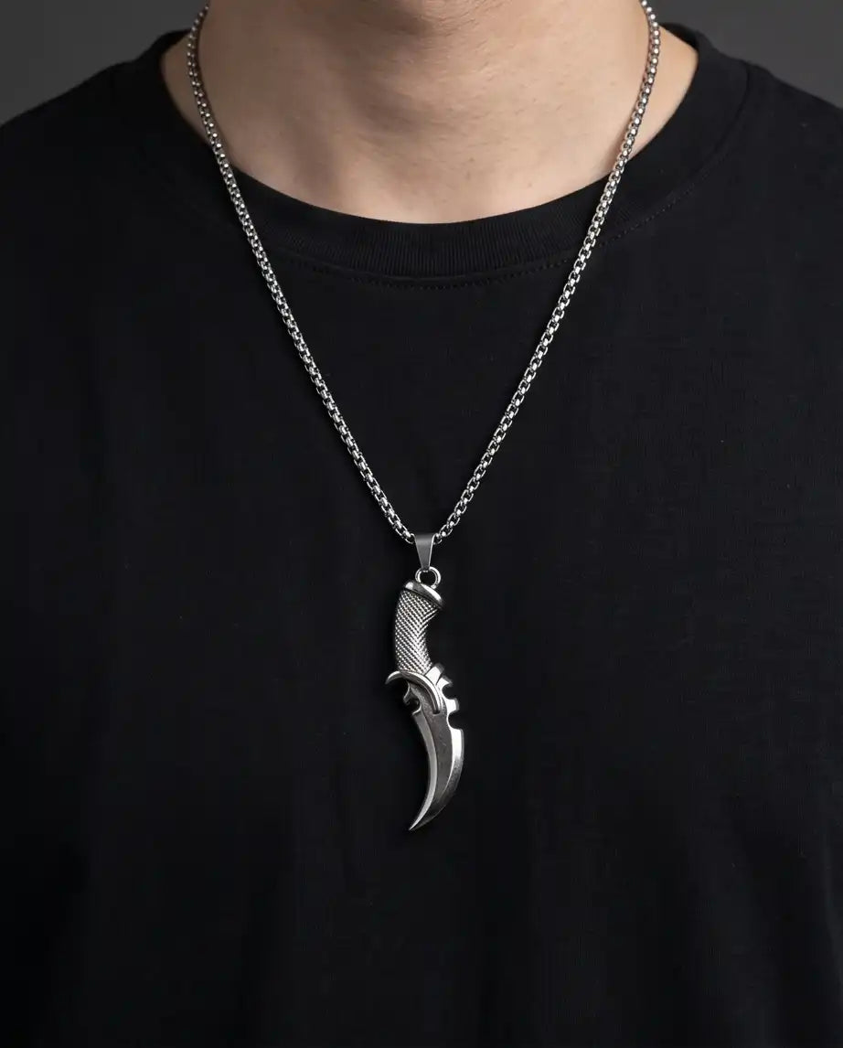 Curved Tactical Dagger Knife Pendant Box Chain