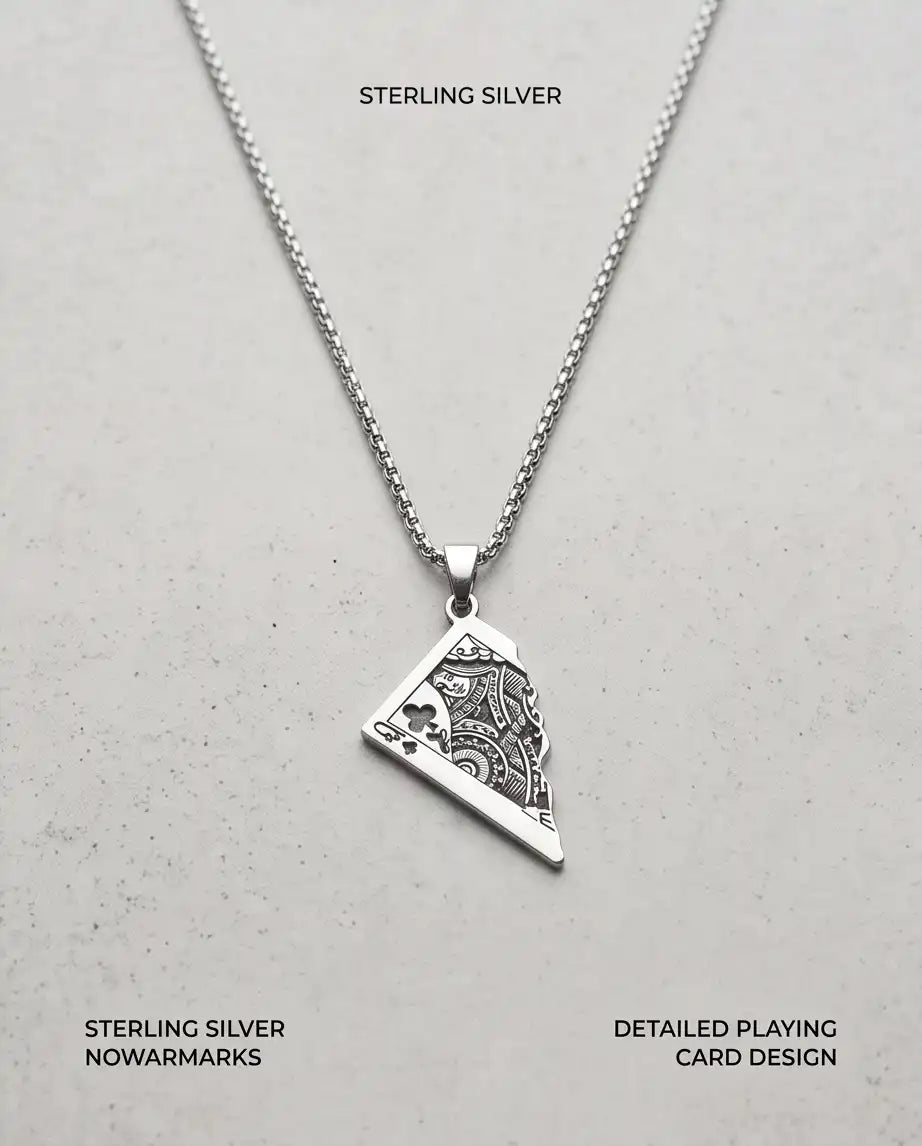Broken Playing Card Queen Pendant Box Chain