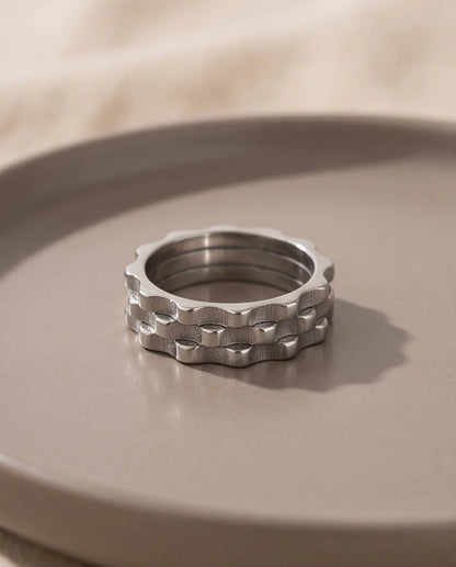 Industrial Cogwheel Scalloped Silver Band