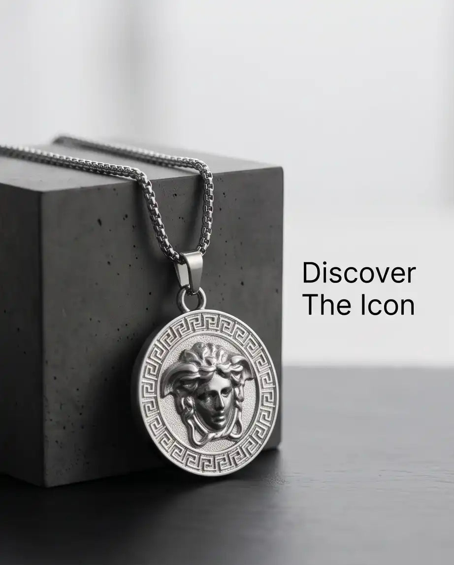Greek Medusa Gorgon Medallion Pendant Box Chain