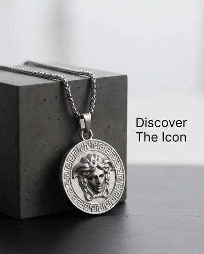 Greek Medusa Gorgon Medallion Pendant Box Chain