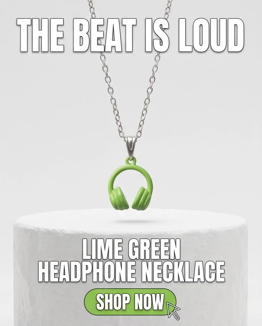 Lime Green Headphones Enamel Pendant Necklace