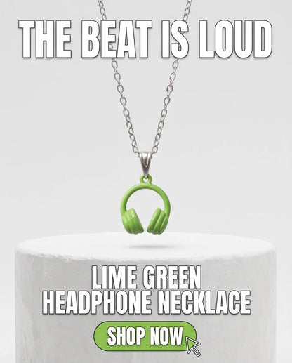 Lime Green Headphones Enamel Pendant Necklace