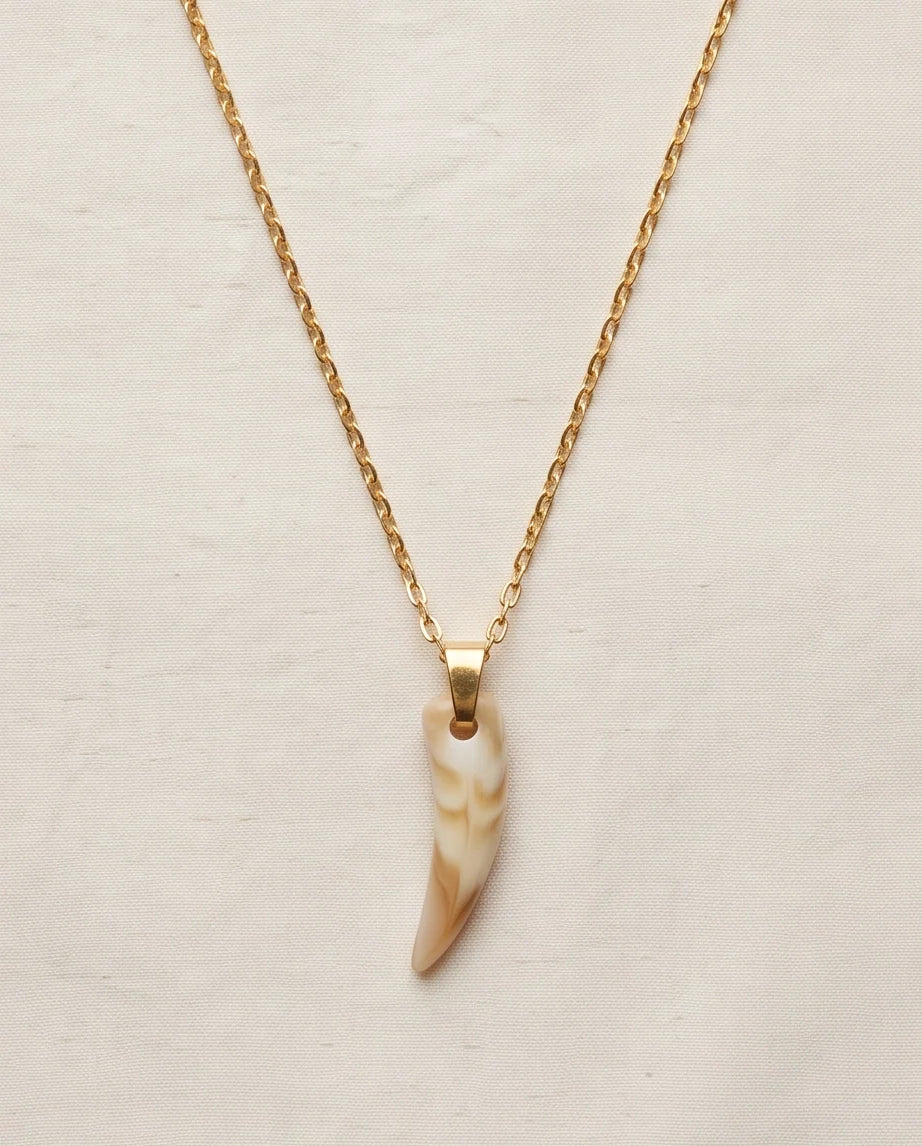 Silver Agate Tooth Pendant Chain Necklace