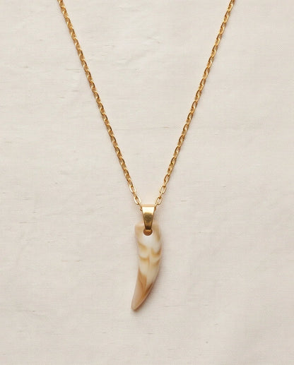 Silver Agate Tooth Pendant Chain Necklace