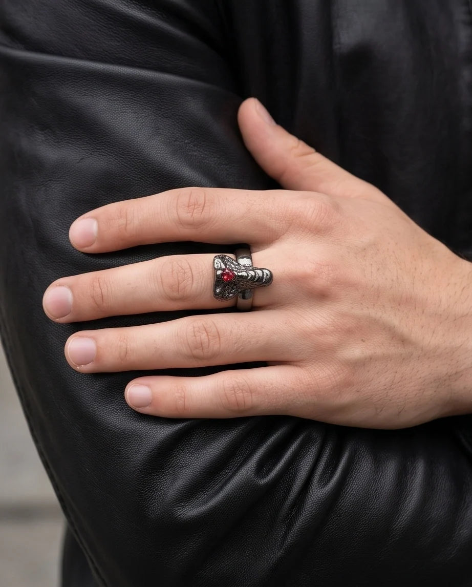 Ruby-Set Sculpted Cobra Ring