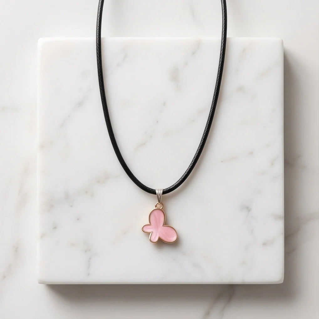 Soft Pink Butterfly Cord Necklace
