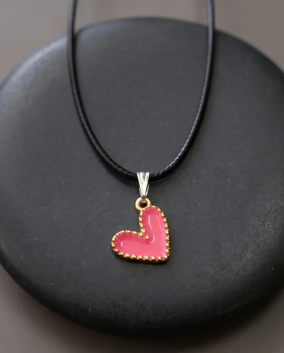Gold and Pink Beaded Heart Necklace