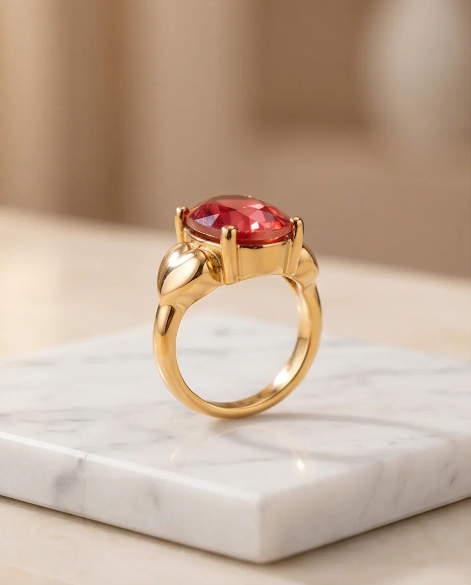 Gold Plated Pink Morganite Oval Heart Accent Ring