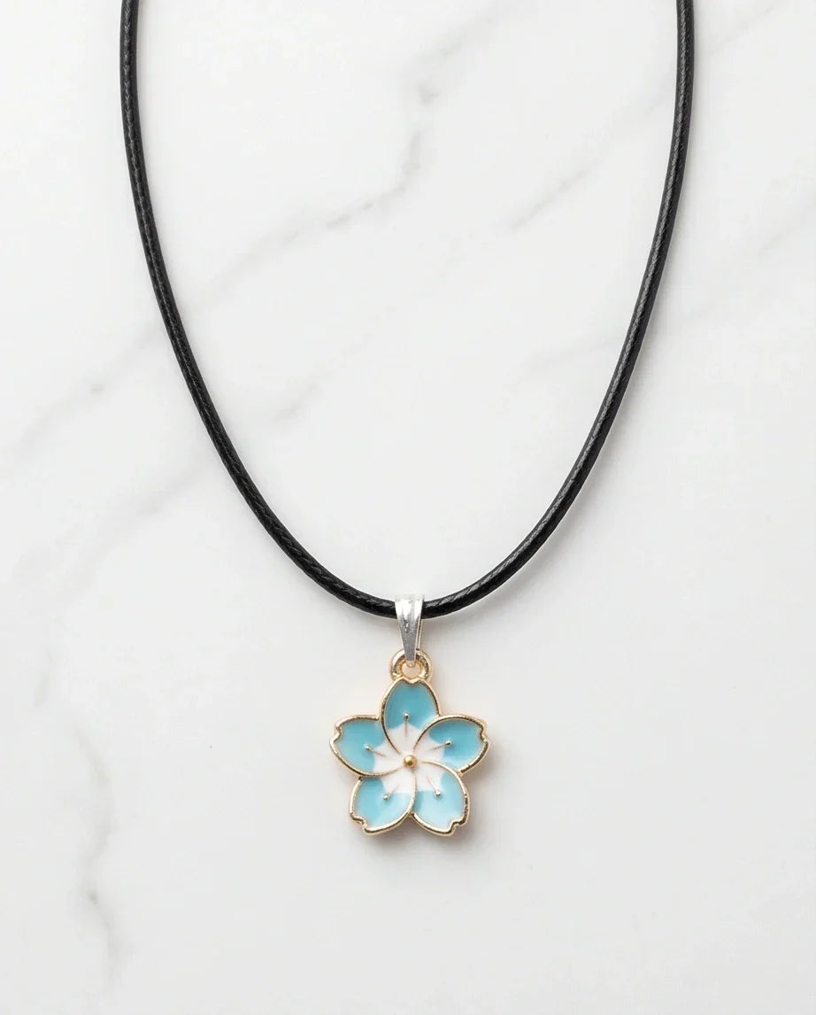 Gold and Pastel Blue Blossom Necklace