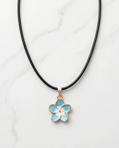 Gold and Pastel Blue Blossom Necklace