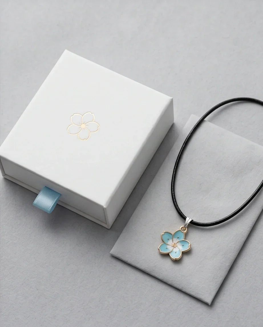 Gold and Pastel Blue Blossom Necklace