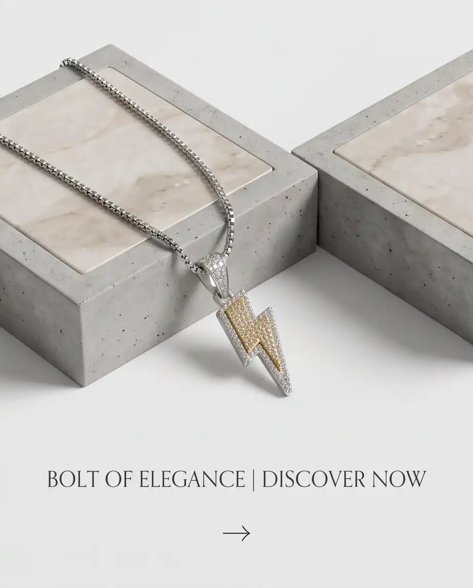Iced Two-Tone Lightning Bolt Pendant Box Chain