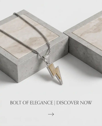 Iced Two-Tone Lightning Bolt Pendant Box Chain