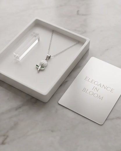 Silver White Enamel Tulip Pendant Necklace