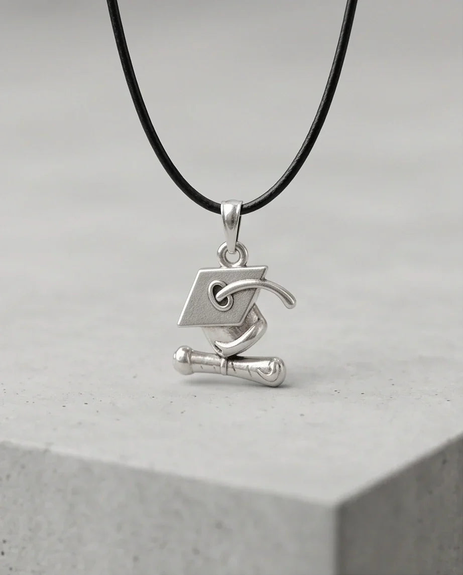 Silver Graduation Cap Pendant Necklace