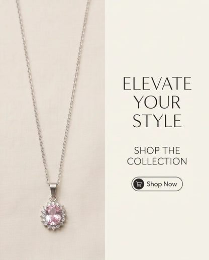 Silver Pink Crystal Oval Halo Medallion Pendant Necklace
