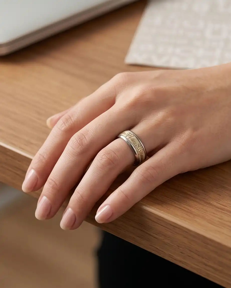 Gold Love Script and Gender Symbols Band Ring