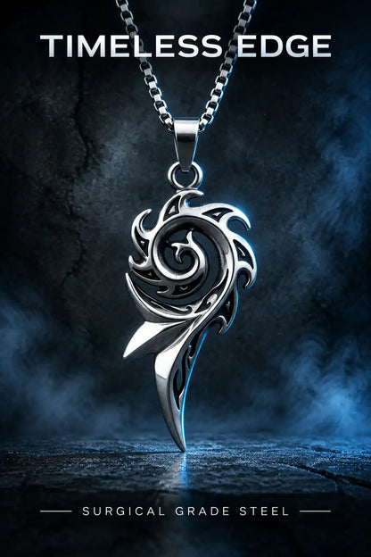 Silver Tribal Swirl Flame Cord Necklace