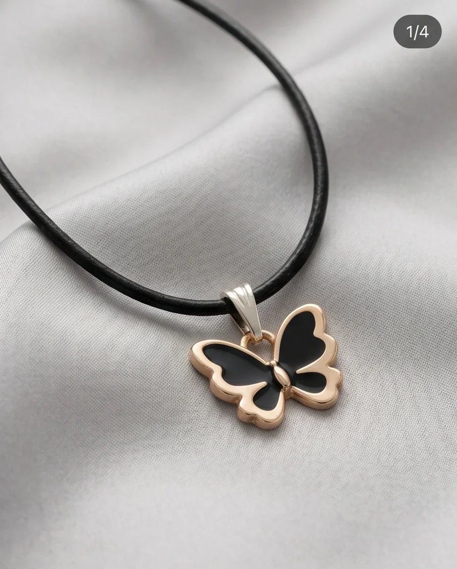 Gold and Black Butterfly Pendant Necklace