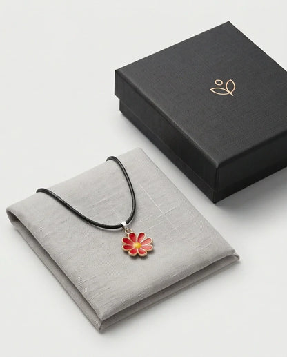 Gold and Red Daisy Pendant Necklace