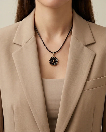 Gold and Black Sunflower Pendant Necklace
