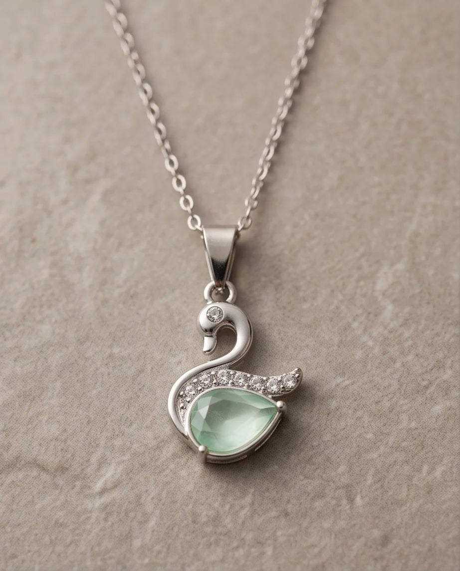 Silver Mint Green Swan Pendant Necklace