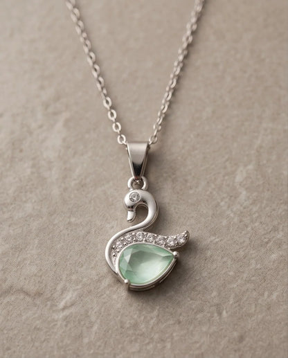 Silver Mint Green Swan Pendant Necklace
