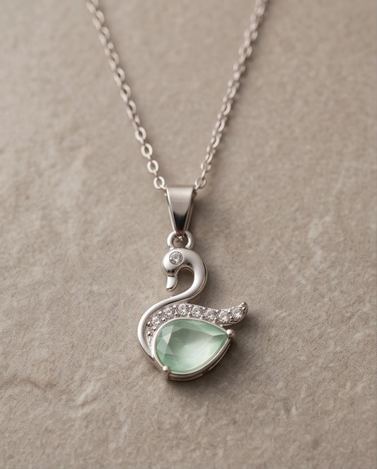 Silver Mint Green Swan Pendant Necklace