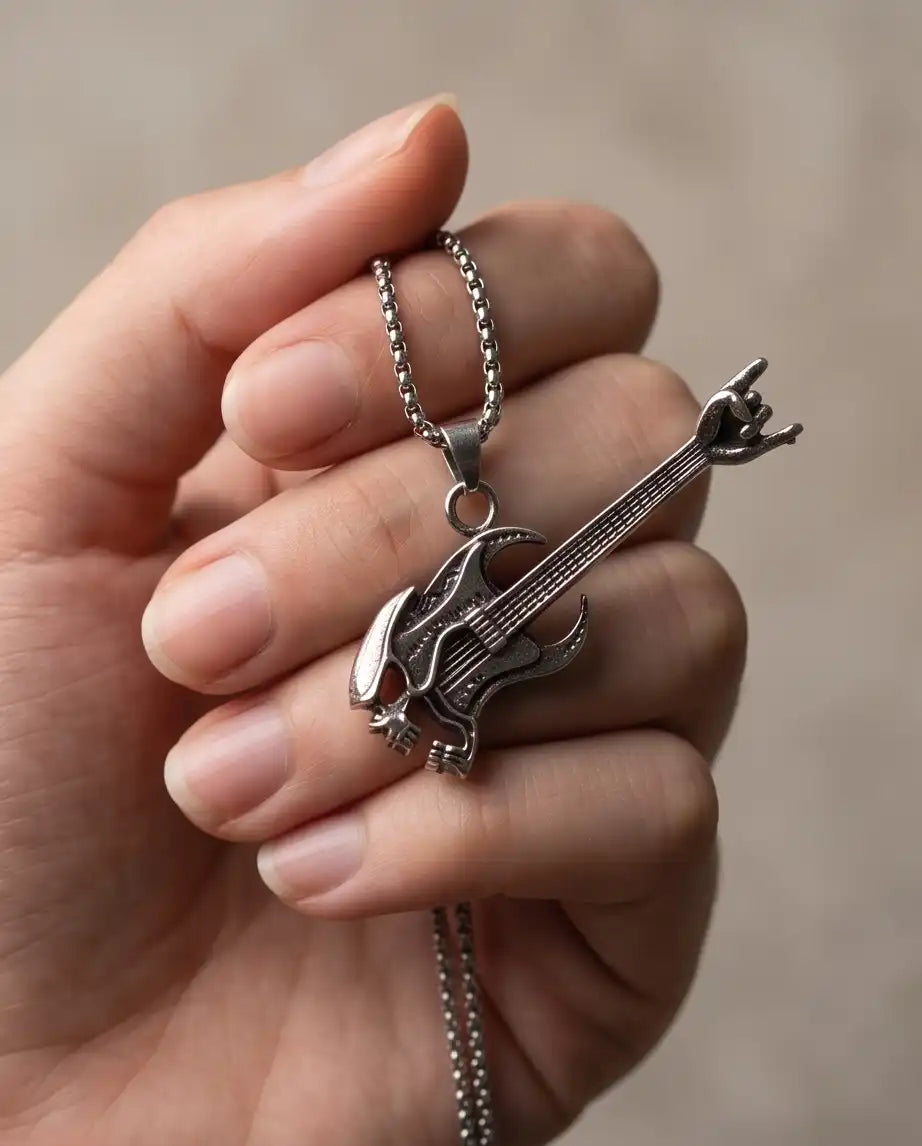 Rock Horns Electric Guitar Pendant Box Chain