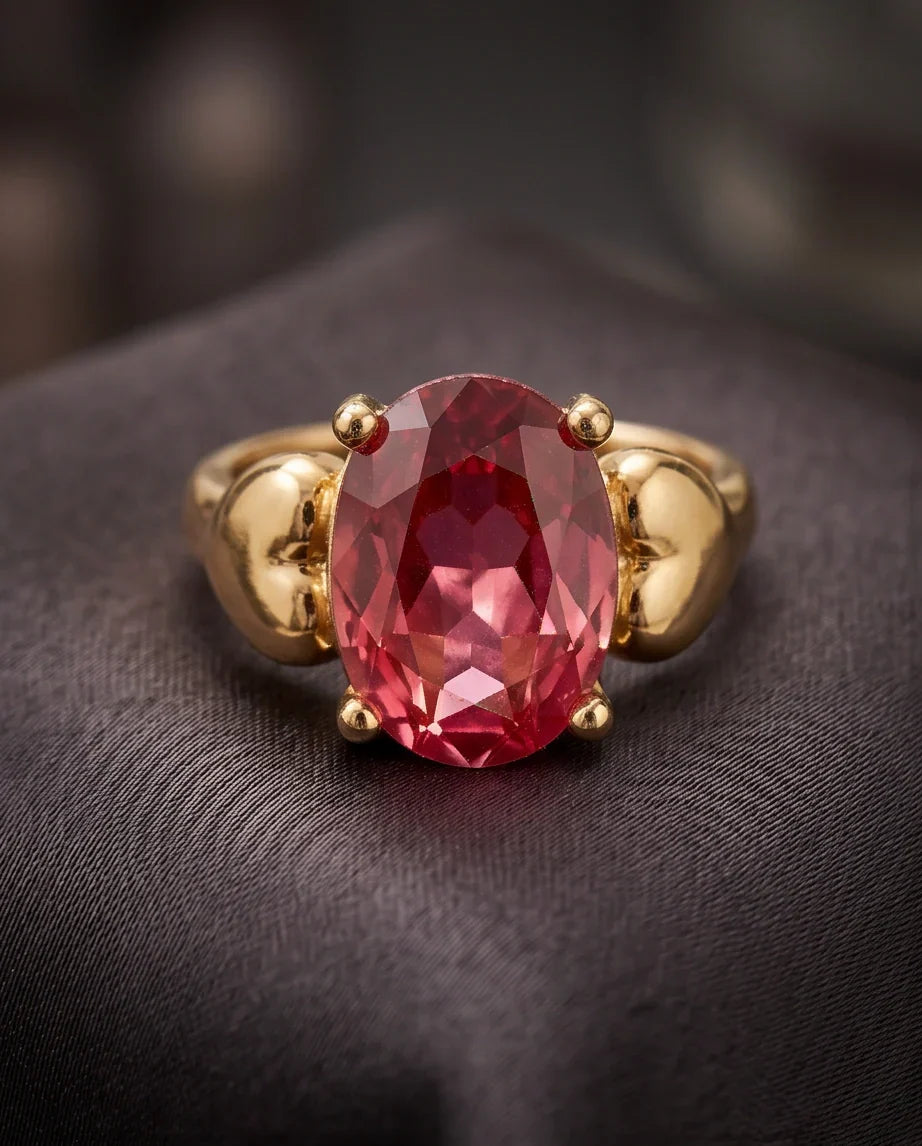 Gold Plated Pink Morganite Oval Heart Accent Ring