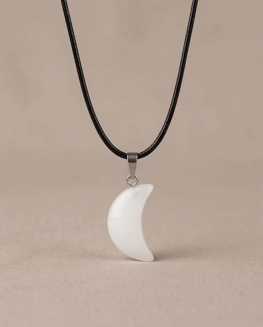 Silver Opal White Crescent Moon Pendant Necklace