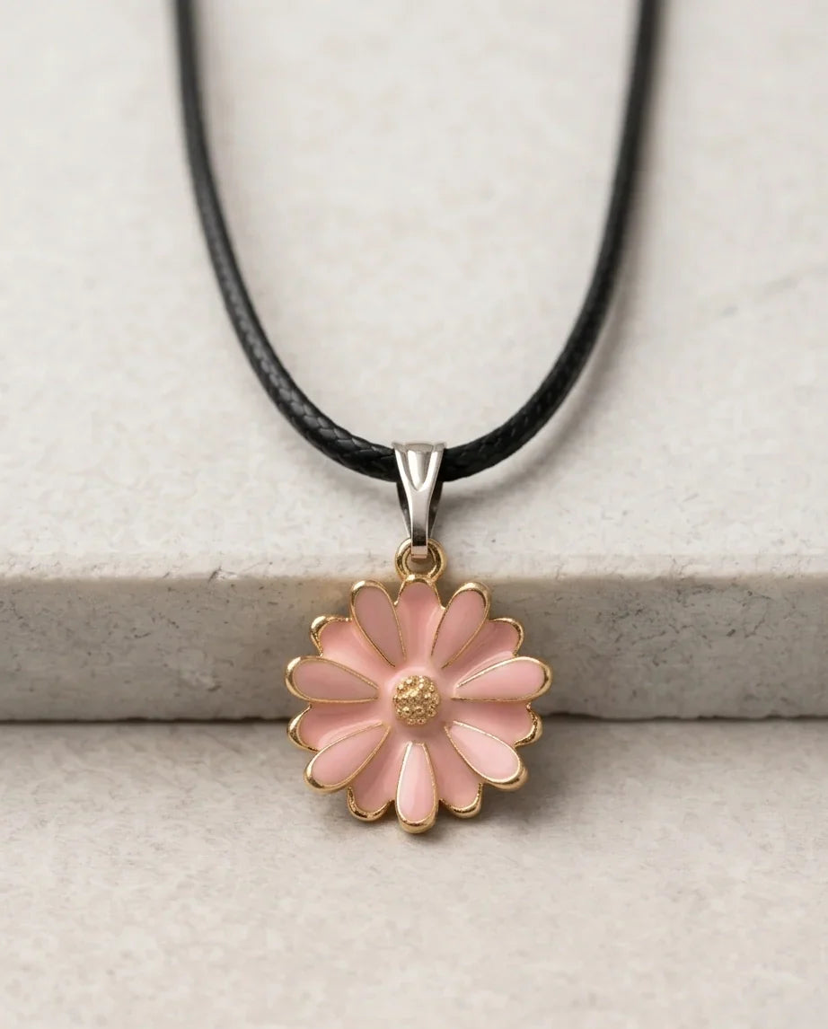 Blush Pink Enamel Sunflower Pendant Necklace