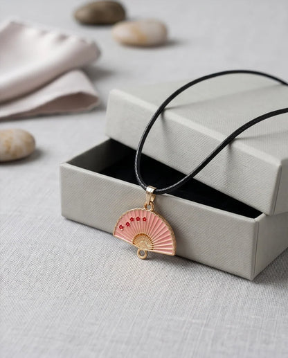 Pink Sakura Fan Pendant Necklace