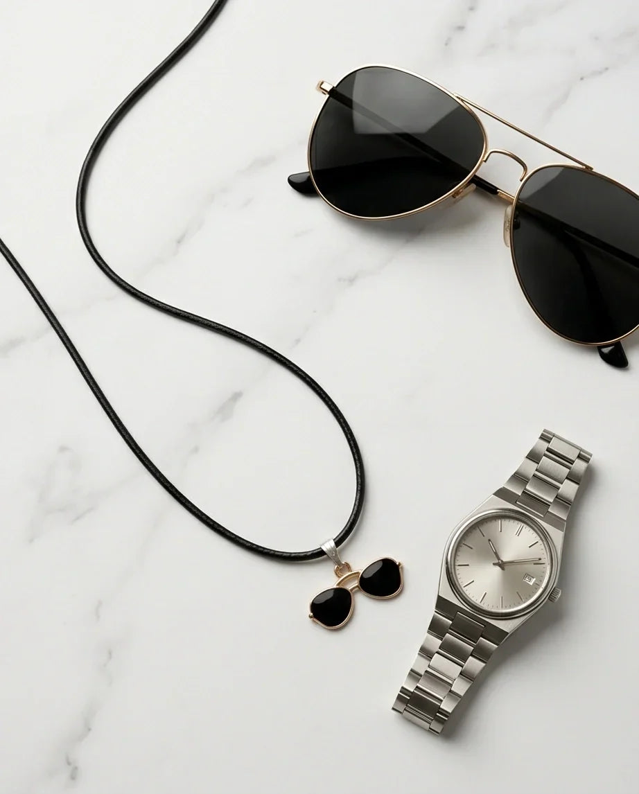 Gold and Black Sunglasses Pendant Necklace