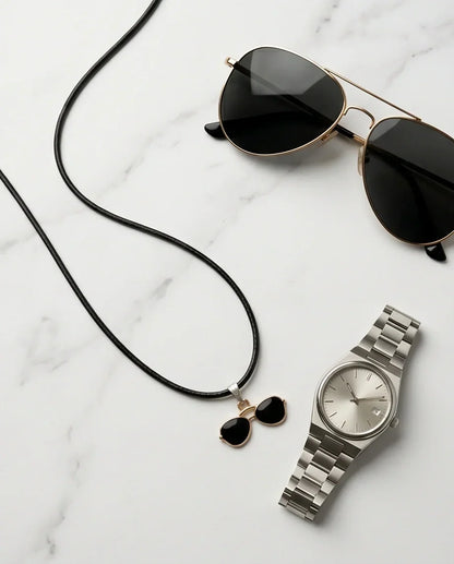Gold and Black Sunglasses Pendant Necklace