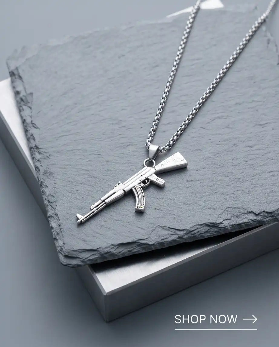 Micro-Pavé CZ Stock Assault Rifle Weapon Pendant Box Chain