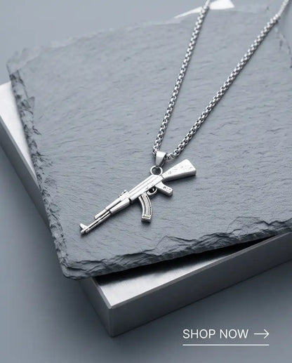 Micro-Pavé CZ Stock Assault Rifle Weapon Pendant Box Chain